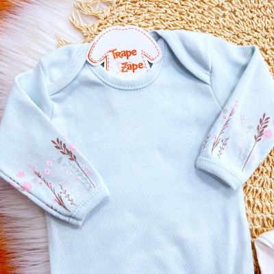  CONJ. DE MALHA 3 PEÇAS - Passarinhos - Off White e Azul Bebê